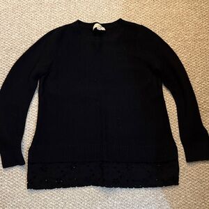 LOFT Black Knit Sweater with flower lace feature at waist